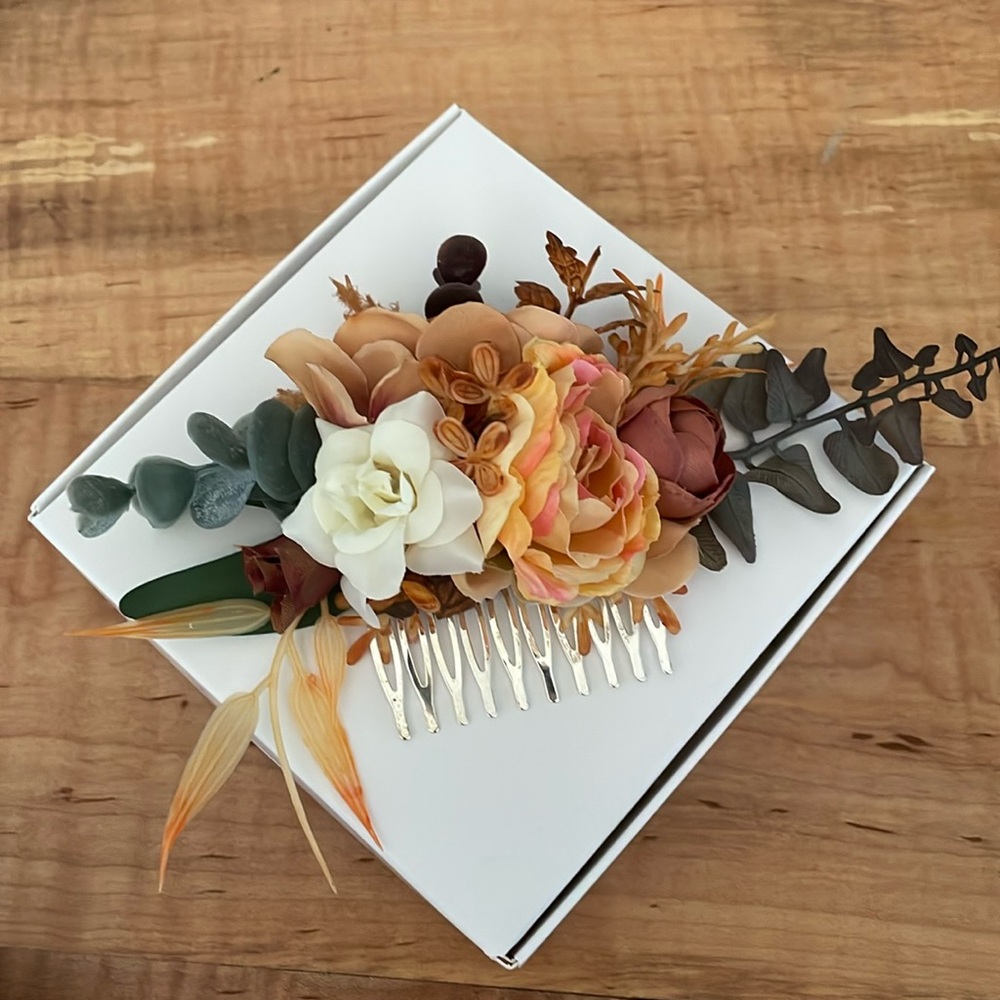 Beautiful hair piece, terracotta, peach, cream and green